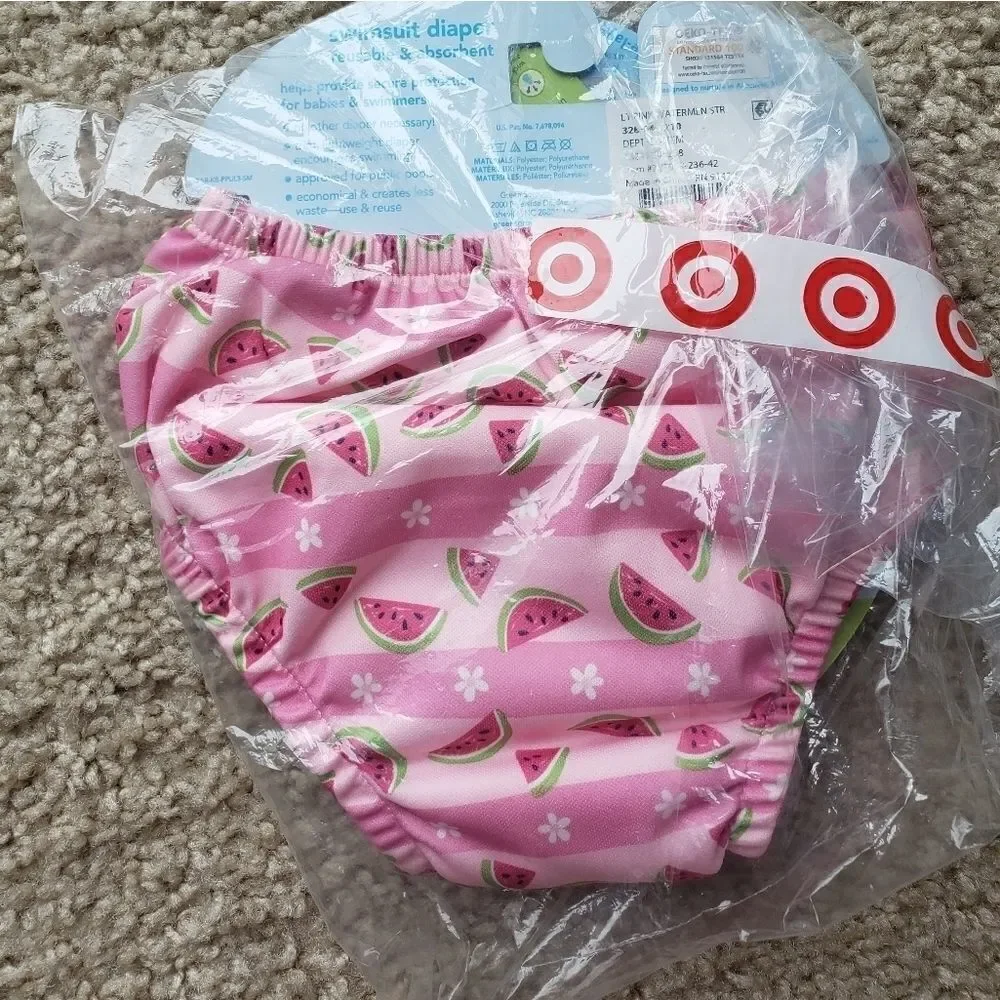 Watermelon Stripe Flower Light Pink 6M Swim Diaper NWT